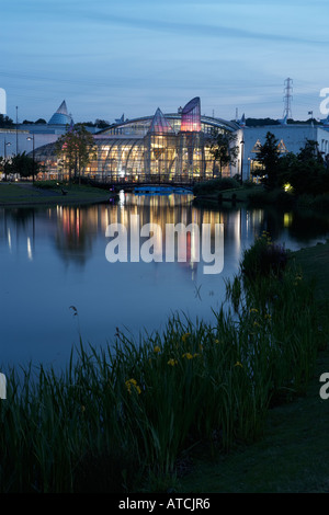 Bluewater retail park near Dartford seen over the lake at nightfall 3 Stock Photo