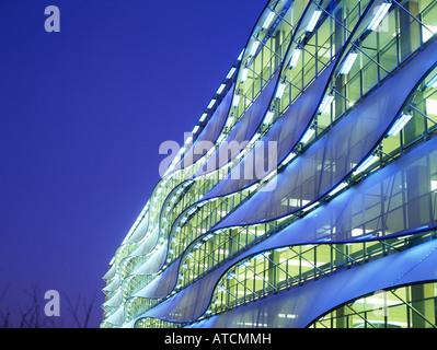 Exterior of multi-storey car park at night Cardiff Bay Cardiff South Wales UK Stock Photo