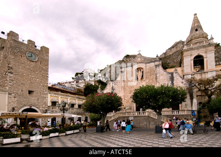 Taromina Italy Sicily town city bar pub restaurant Stock Photo