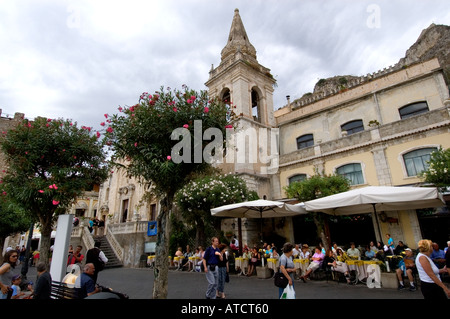 Taromina Italy Sicily town city bar pub restaurant Stock Photo