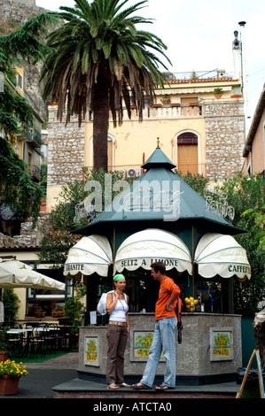 Taromina Sicily town city tourist ice cream Italy Stock Photo