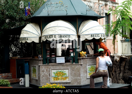 Taromina Sicily town city tourist ice cream italy Stock Photo