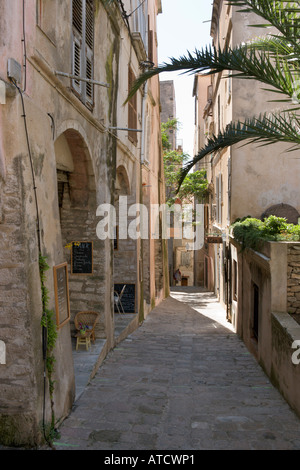 Typical narrow street in the Haute Ville (Old Town), Bonifacio, Corsica, France Stock Photo