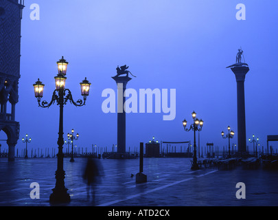 Piazzetta di San Marco in early morning fog Venice Veneto Italy Stock Photo