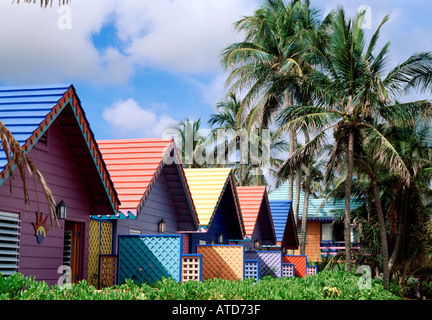 Brightly Colored Cottages At Compass Point Beach Club Nassau Bahamas Stock Photo
