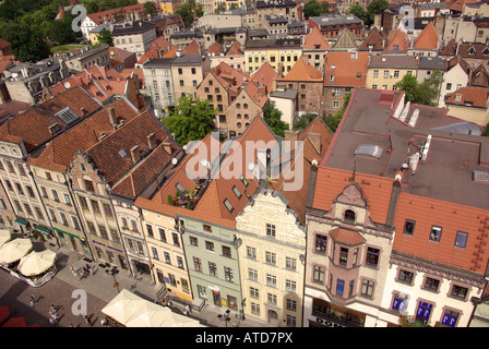 Overview of houses lining Old Town main square, Torun, Poland Stock Photo