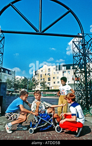 Multicultural, PARIS France, Mixed Group of French Children, Friends in Public Housing Projects in Suburbs kids Diversity, boys paris Stock Photo