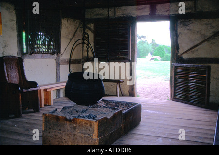 Anglo saxon village reconstruction house interior Stock Photo