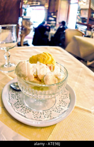 PARIS France, Detail, Inside Exotic Iranian Restaurant  'Cheminée Royale'  Ice Cream Dessert on Table Stock Photo
