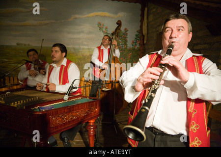 The Romani music group 'Lugosi' performing in a csarda (traditional hungarian tavern) in Budapest / Hungary Stock Photo