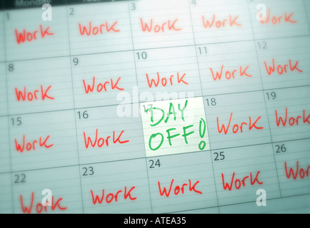 calendar showing one day off amongst many work days Stock Photo