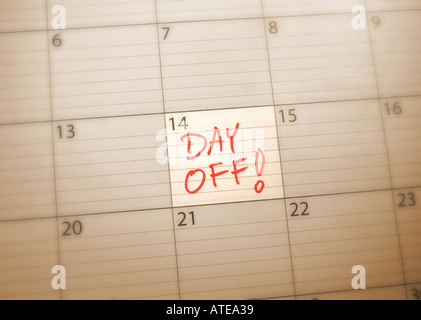 calendar showing only one day off amongst many other days Stock Photo