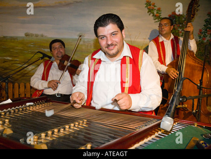 The Romani music group 'Lugosi' performing in a csarda (traditional hungarian tavern) in Budapest / Hungary Stock Photo