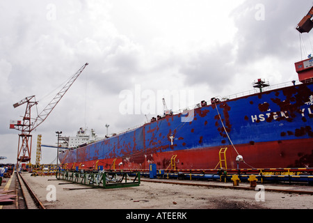 Ship building repair and maintenance at Pasir Gudang in the state of Johore, Malaysia. Stock Photo