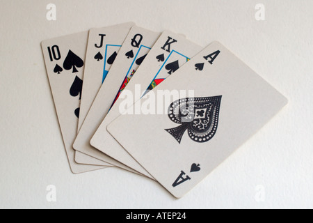 Royal flush ten jack queen king and ace of spades Stock Photo - Alamy