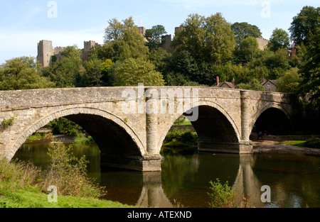 Bridge over the River Teme looking toward Ludlow Castle dating from 1085 Shropshire England UK Stock Photo