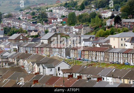 Terraced housing in the Rhondda Valley South Wales UK industrial housing built for coal miners in 19th century Victorian era Stock Photo