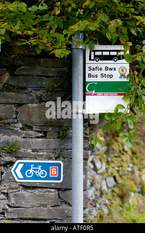 Stop Sign In Welsh Welsh language bus stop sign Llyn Peninsula, North Wales, UK Stock ...