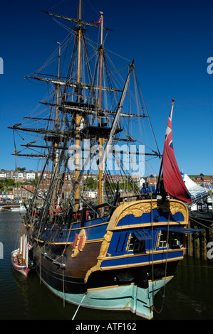 Whitby harbour with the Bark Endeavour Stock Photo - Alamy