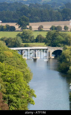 Scenic view of wooden toll bridge over the River Wye at Whitney on Wye Herefordshire England UK Stock Photo