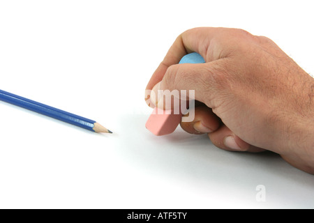 business concepts erasing mistakes and black pencil isolated on white background Stock Photo