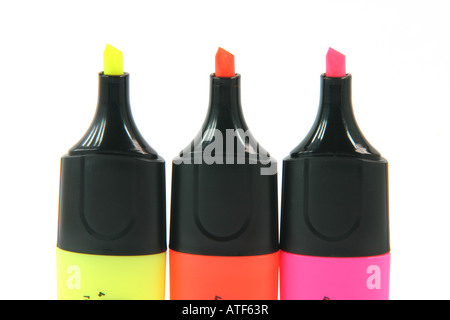stationery and business objects three highlighters isolated on white background Stock Photo