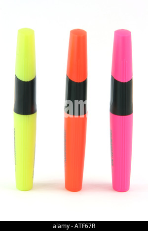 stationery and business objects three highlighters isolated on white background Stock Photo