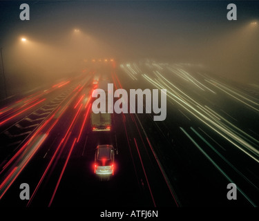 Thick fog on the M25 motorway approaching the Dartford crossing London Kent England UK. Stock Photo