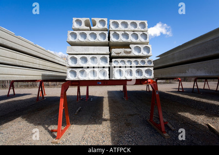 Inventory of faulty and cracked prefabricated hollow core concrete construction elements , Finland Stock Photo
