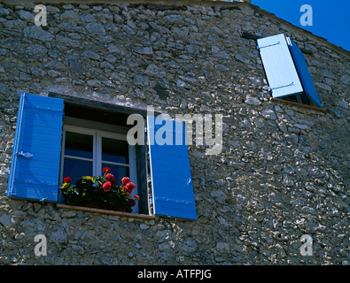 Wooden French shuttered windows Provence Cote D'Azur France Europe Stock Photo