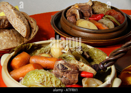 Bosanski Lonac (Bosnian  Pot) an authentic Bosnian culinary speciality appreciated for its rich taste and flexibility. Stock Photo
