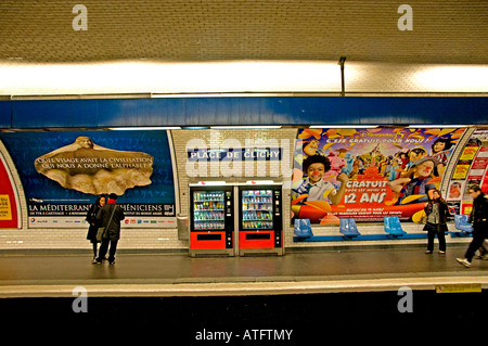 Paris France Place de Clichy Metro commuters train Stock Photo