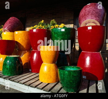 Colourful planter pots for sale. Stock Photo