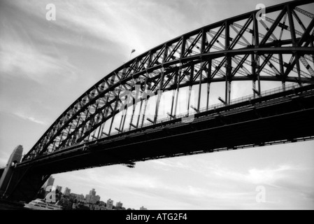 Sydney Harbour Bridge, black and white, bottom plan view Stock Photo