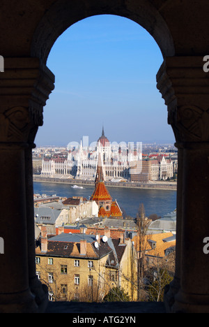 City view from Fisherman's Bastion, The Castle District, Buda, Budapest, Republic of Hungary Stock Photo