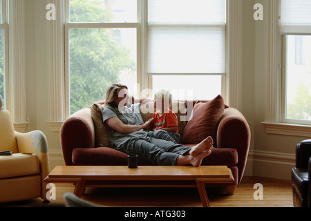 mother and child on the phone Stock Photo