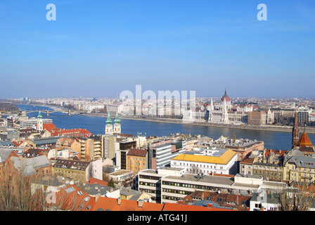 City view from Fisherman's Bastion, The Castle District, Buda, Budapest, Republic of Hungary Stock Photo