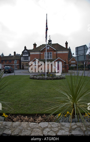 Haslemere Town Hall centre with Remembrance Day crosses in the foreground, Haslemere, Surrey, England. Stock Photo