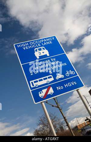 Sign for 2+ Car Sharing Lane in Leeds on the A647 Stock Photo