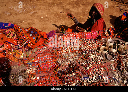 A Kutchi woman from Gujarat selling traditional jewelry in Anjuna coast Goa India Stock Photo