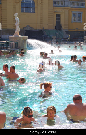 Outdoor thermal pools, Szechenyi Baths, Varosliget, Pest, Budapest, Republic of Hungary Stock Photo