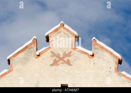 Emblem of Rennaissance Castle Coldrano, Italy, in winter Stock Photo