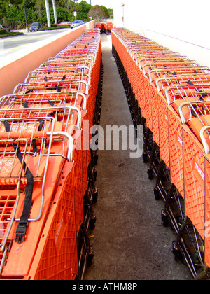 Row of shopping cart wagons in a shopping mall Stock Photo