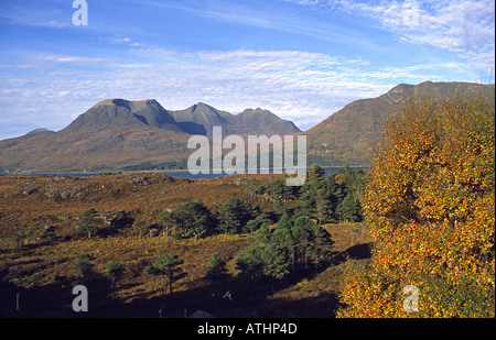 The magnificient Beinn Alligin massif raising to 985 metres from sea level in Torridon Scotland Stock Photo