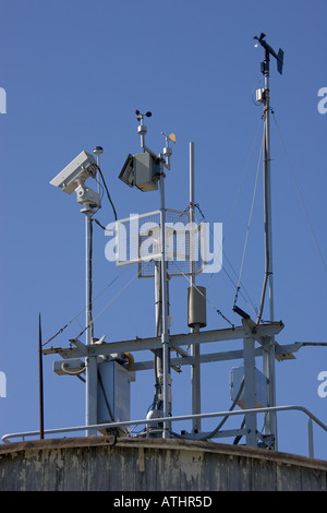 Weather recording equipment on Meterological observatory on summit of Puy de Dome Central France Stock Photo