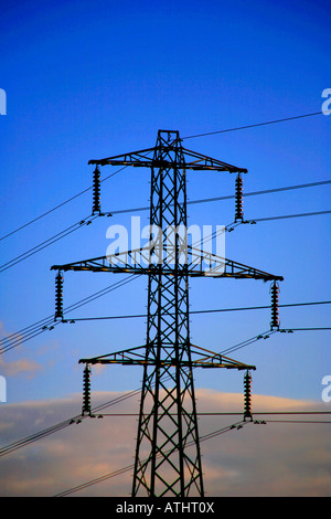 National Grid Electricity Pylon in British field UK showing our carbon footprint with electricity power Stock Photo