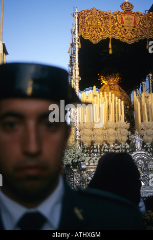 Civil Guard and Virgin in Holy Week SEVILLE Andalusia region SPAIN Stock Photo