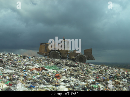 Landfill Site Compator waste Environmental damage pollution climate change Stock Photo