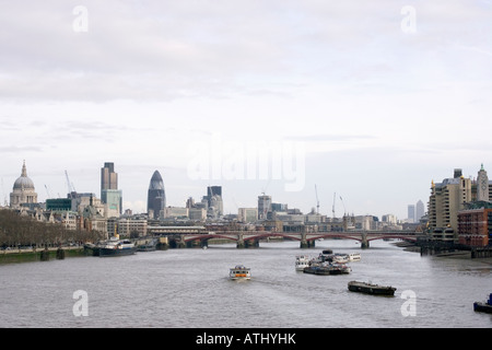 City of London landscape from Waterloo Bridge showing Thames river skyline including Saint Paul s Cathedral Stock Photo