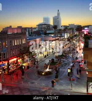 3rd Street Promenade in Santa Monica California at sunset Stock Photo